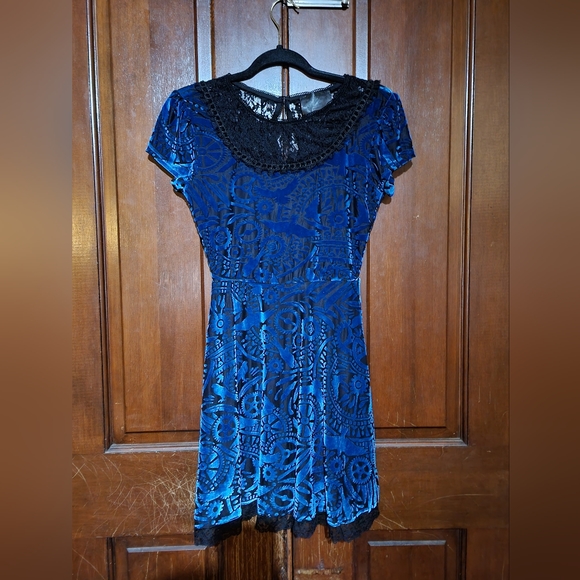 Hot Topic Blue Velvet Burnout Skater Dress - Picture 1 of 5